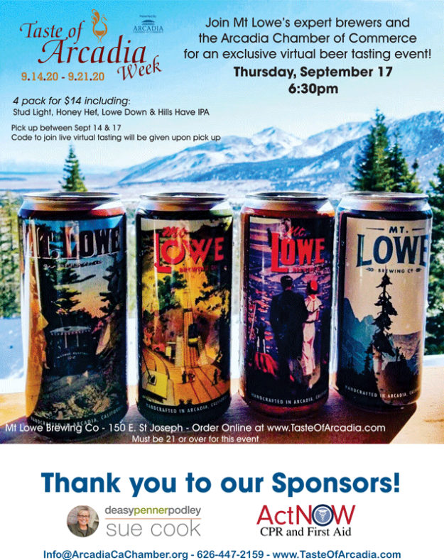 Mt Lowe Brewing tasting flyer