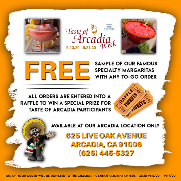 free margarita special for Taste of Arcadia week with Cabrera's in 2020