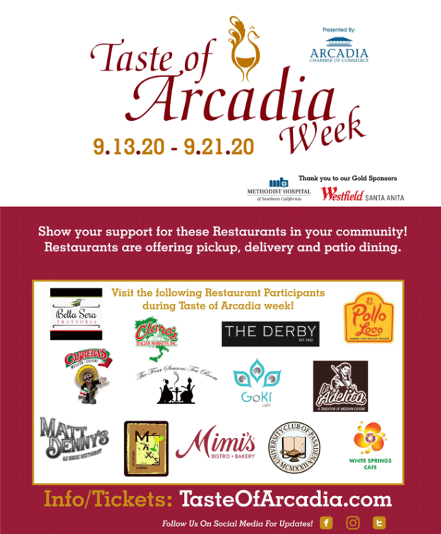 TOA-2020-Poster-RESTAURANT-PARTICIPANTS Taste of Arcadia flyer for 2020 events