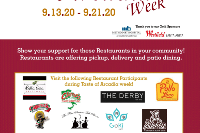 Taste of Arcadia flyer for 2020 events