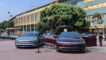 two cars from the Lucid brand on display